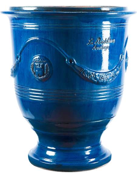 Traditional glazed Anduze vase blue