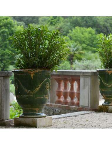 Vase d'Anduze vieilli tradition vert