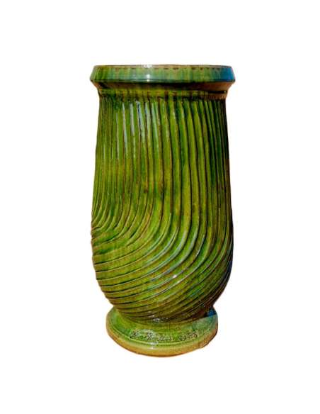 Striated traditional green glazed oil jar