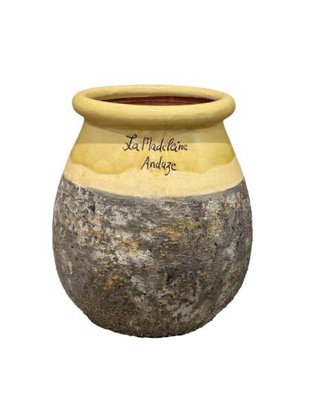 Drop shape Biot jar yellow collar Provence patina H30