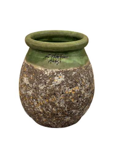 Drop shape Biot jar green collar Provence patina Height 30cm