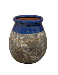 Drop shape Biot jar blue collar Provence patina H30