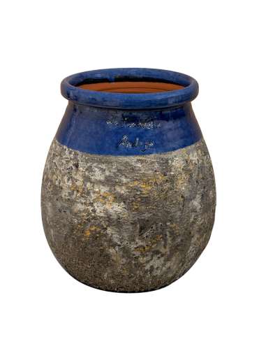 Drop shape Biot jar blue collar Provence patina H30