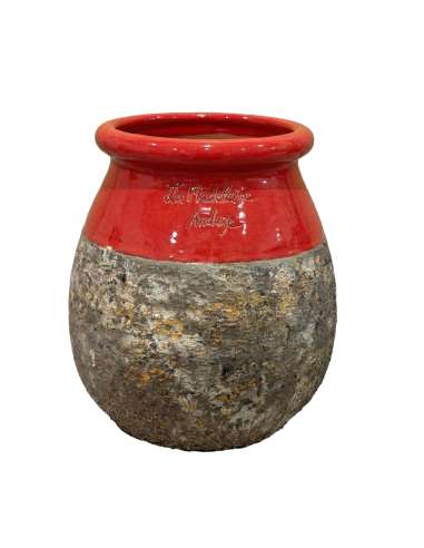 Drop shape Biot jar red collar Provence patina Height 30cm