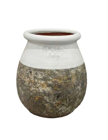 Drop shape Biot jar pure white collar Provence patina Height 30cm