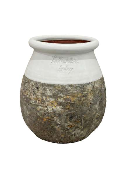 Drop shape Biot jar pure white collar Provence patina Height 30cm
