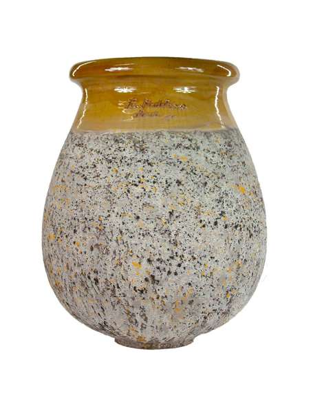 Drop shape Biot jar yellow collar Provence patina