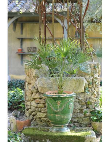 Vase d'Anduze vieilli tradition vert
