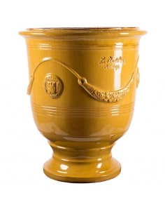 Traditional glazed Anduze vase yellow