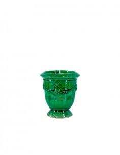 Mini vase d'Anduze avec bougie émaillé tradition vert n°7 D13cm - H14cm