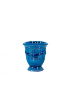 Mini vase d'Anduze avec bougie émaillé tradition bleu lavande n°7 D13cm - H14cm
