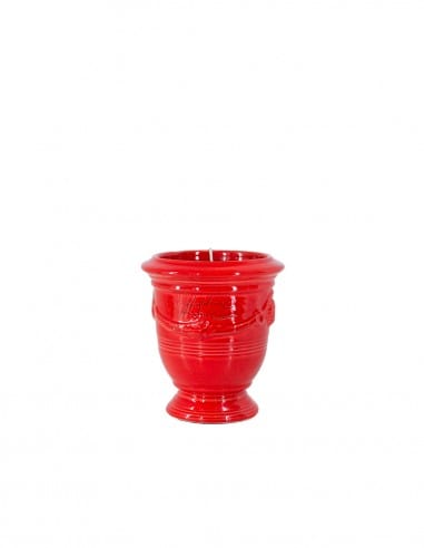 Mini vase d'Anduze avec bougie émaillé couleur rouge tomate n°7 D13cm - H14cm