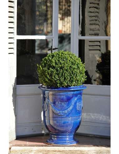 Vase d'Anduze émaillé tradition bleu