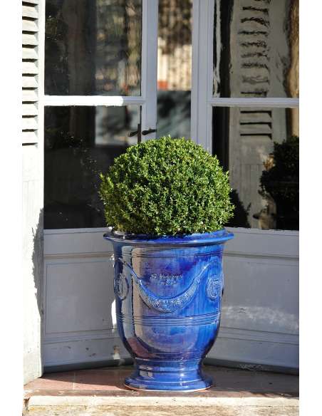 Traditional glazed Anduze vase blue