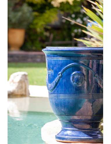 Vase d'Anduze émaillé tradition bleu