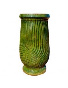 Striated traditional green glazed oil jar