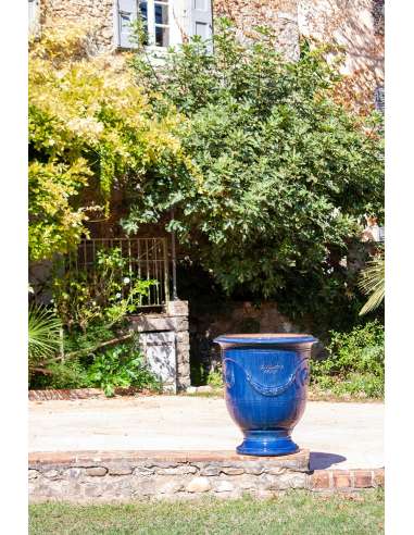 Traditional glazed Anduze vase blue